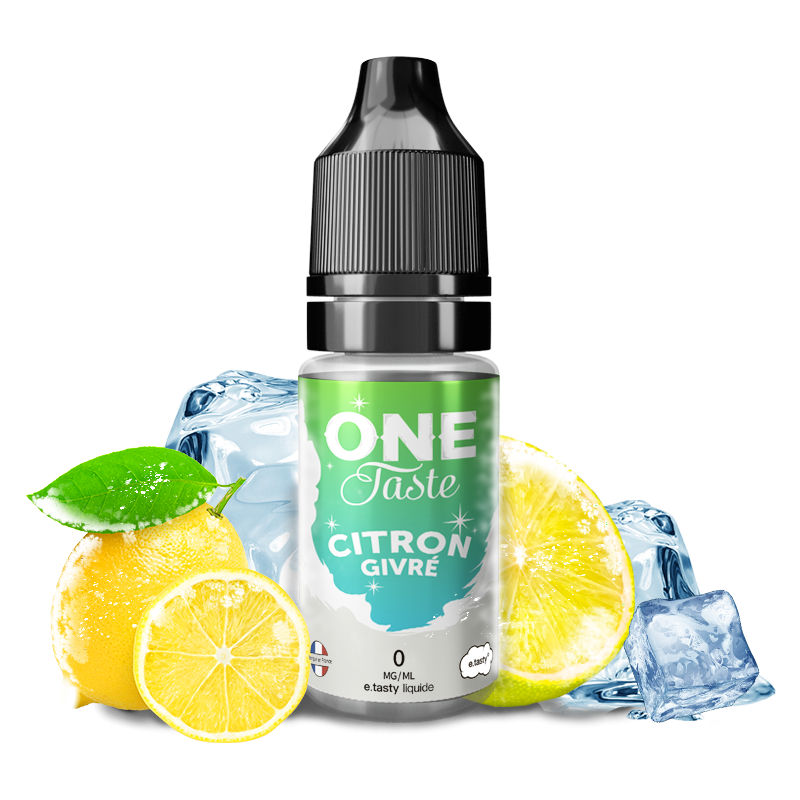 E-liquide Citron Givrée One Taste de chez E.tasty avec visuel citron jaune et glaçons