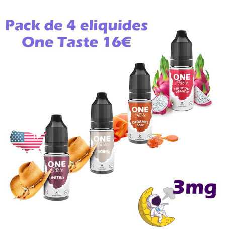 Pack de 4 eliquide Classique Gourmand Fruité 3 mg One Taste united virginia caramel doré fruit du dragon